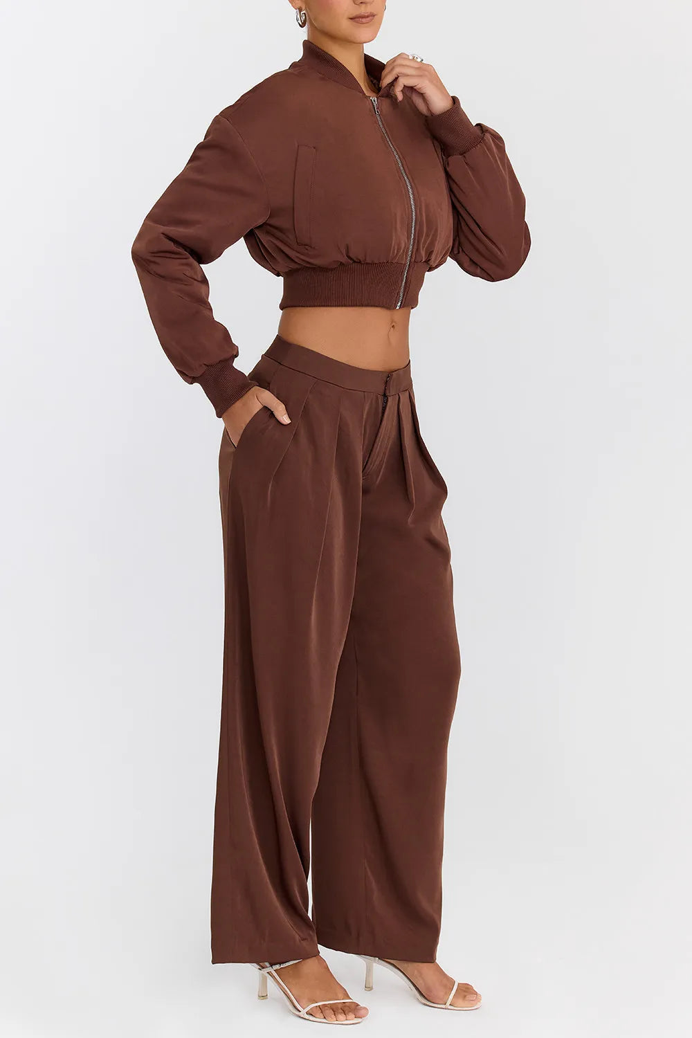 Mistress Rocks Cocoa Pleated Wide Leg Trousers - SALE