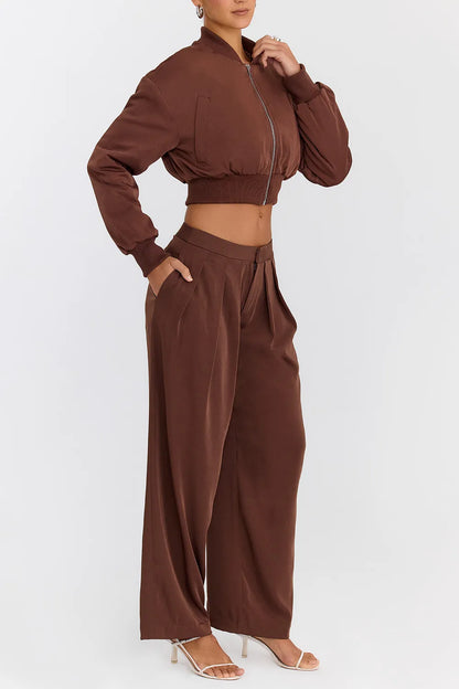 Mistress Rocks Cocoa Pleated Wide Leg Trousers - SALE