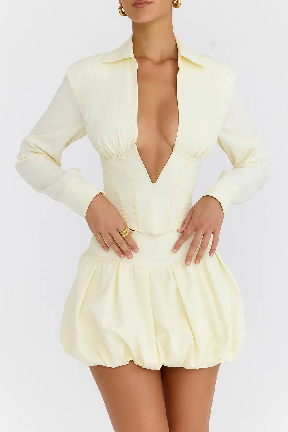 Mistress Rocks Vanilla Plunge Corset Shirt - SALE