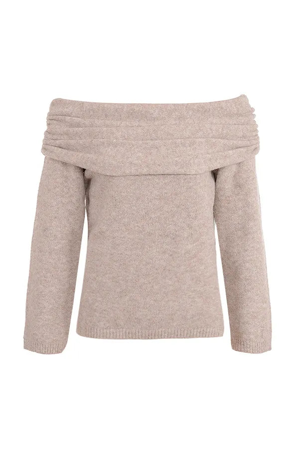 Mistress Rocks Biscuit Knit Off Shoulder Sweater - SALE