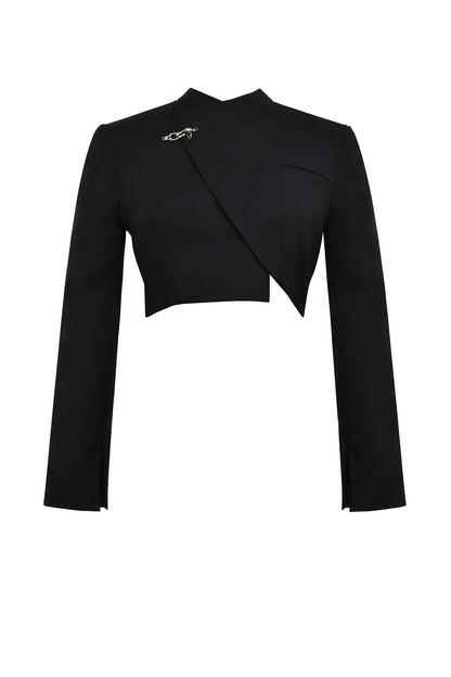 Mistress Rocks Black Cropped Wrap Front Jacket - SALE