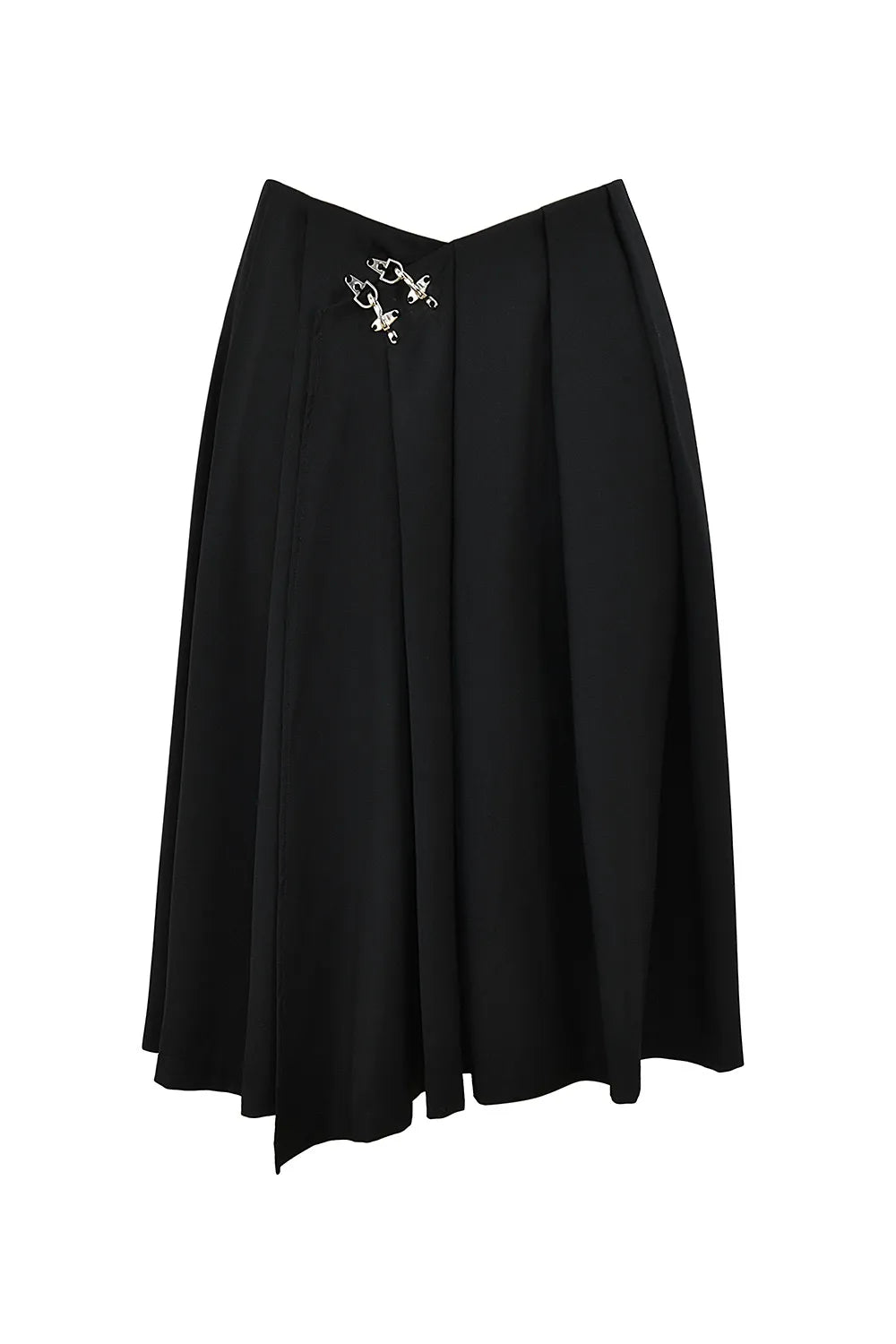 Mistress Rocks Black Pleated Wrap Front Midi Skirt - SALE
