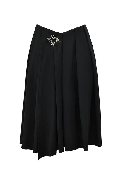 Mistress Rocks Black Pleated Wrap Front Midi Skirt - SALE