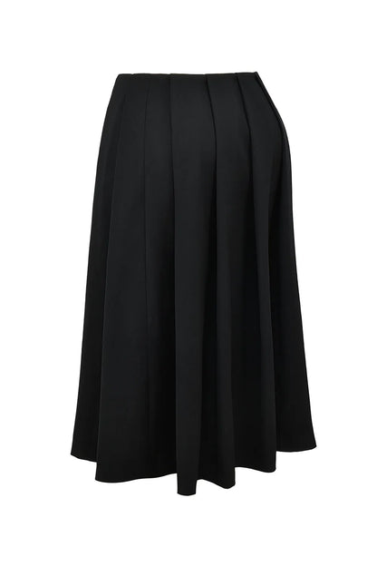 Mistress Rocks Black Pleated Wrap Front Midi Skirt - SALE
