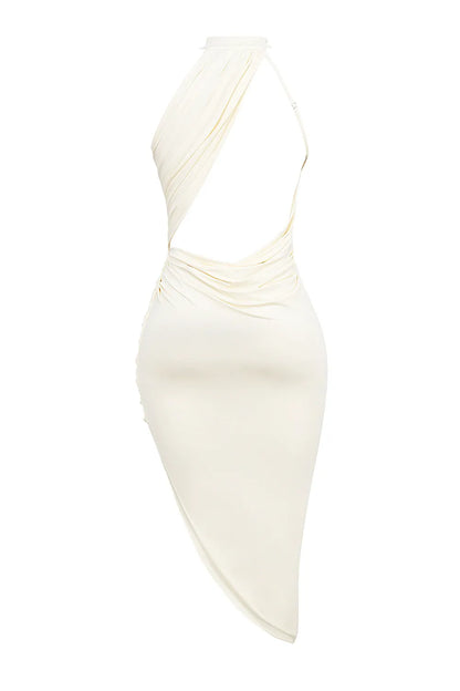 Mistress Rocks Ivory Gathered Open Back Midi Dress - SALE