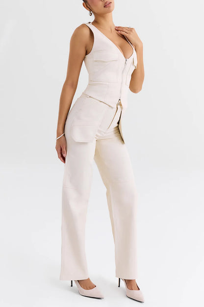 Mistress Rocks Cream Vegan Leather Panelled Trousers - SALE