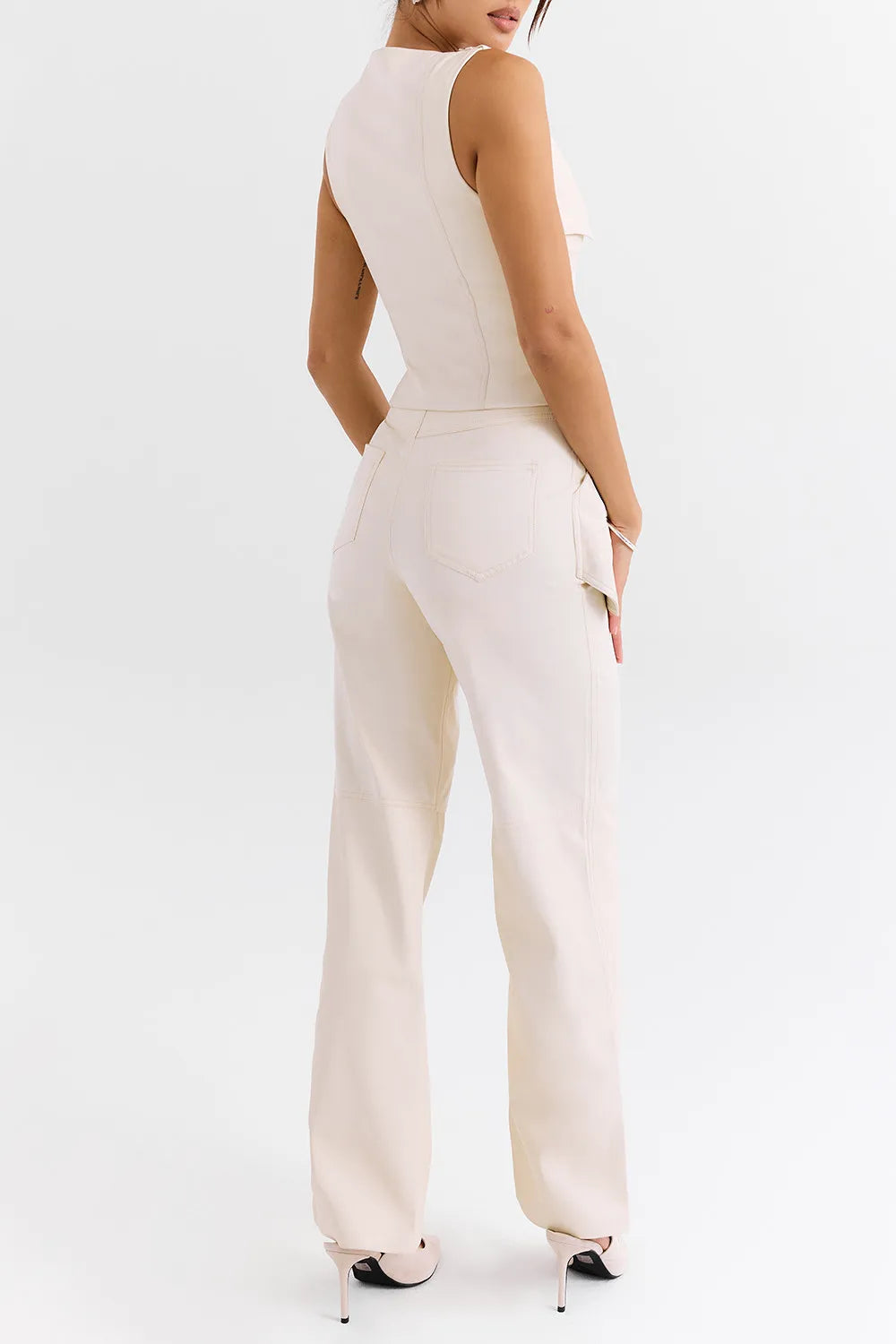 Mistress Rocks Cream Vegan Leather Panelled Trousers - SALE