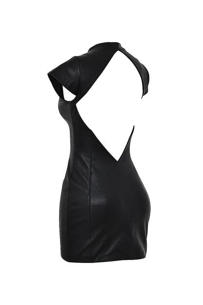 Mistress Rocks Black Vegan Leather Backless Mini Dress - SALE