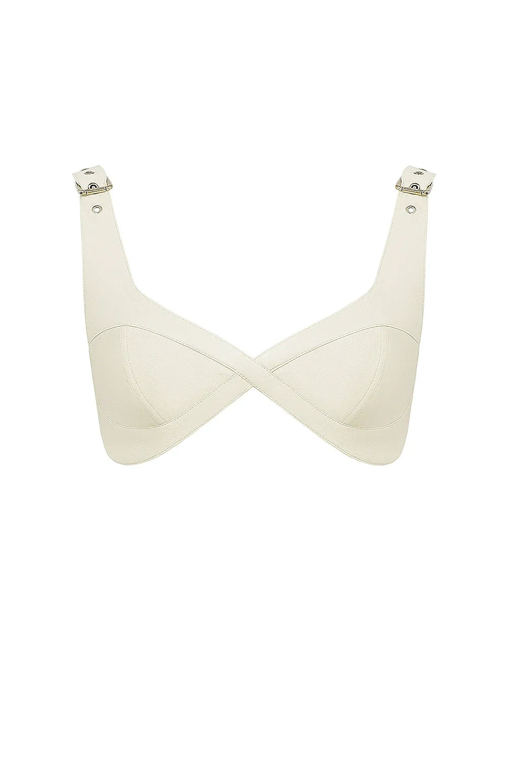 Mistress Rocks Cream Vegan Leather Buckle Strap Bralette - SALE