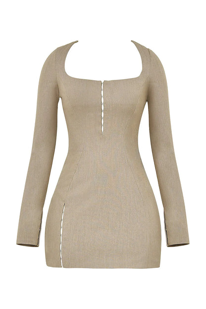 Mistress Rocks Smokey Brown Fitted Long Sleeve Mini Dress - SALE