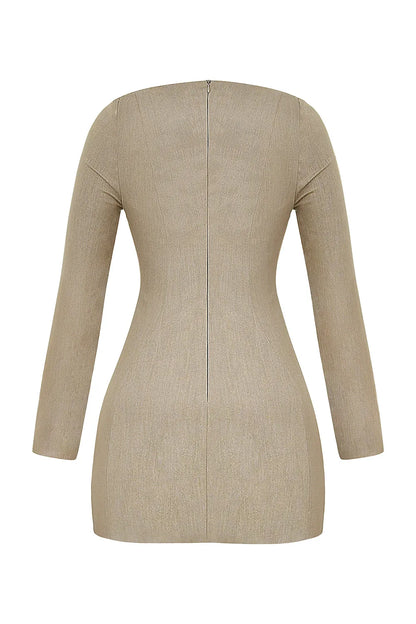 Mistress Rocks Smokey Brown Fitted Long Sleeve Mini Dress - SALE