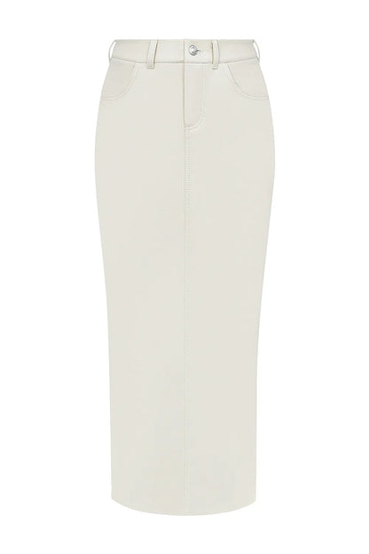 Mistress Rocks Cream Vegan Leather Midi Skirt - SALE