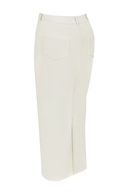 Mistress Rocks Cream Vegan Leather Midi Skirt - SALE