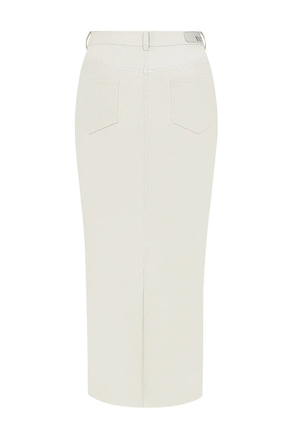 Mistress Rocks Cream Vegan Leather Midi Skirt - SALE