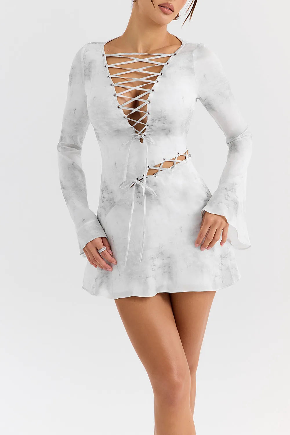 Mistress Rocks Marble Satin Lace Up Mini Dress - SALE