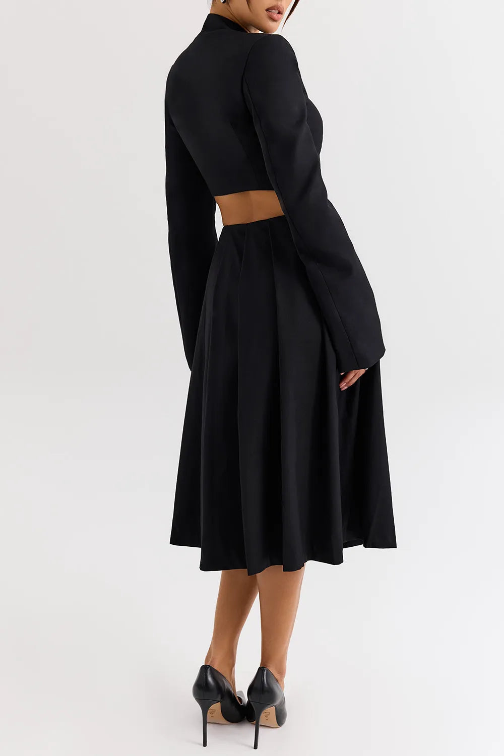Mistress Rocks Black Pleated Wrap Front Midi Skirt - SALE