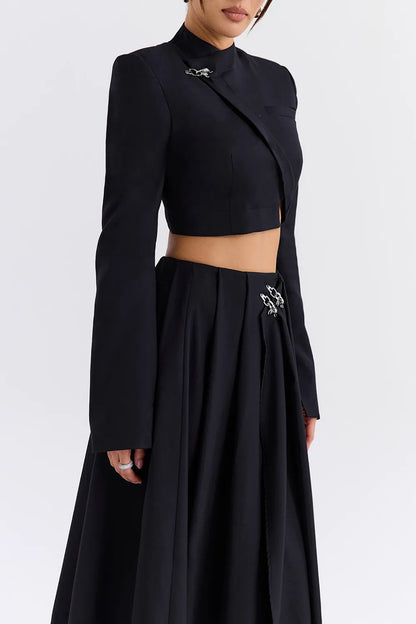 Mistress Rocks Black Cropped Wrap Front Jacket - SALE