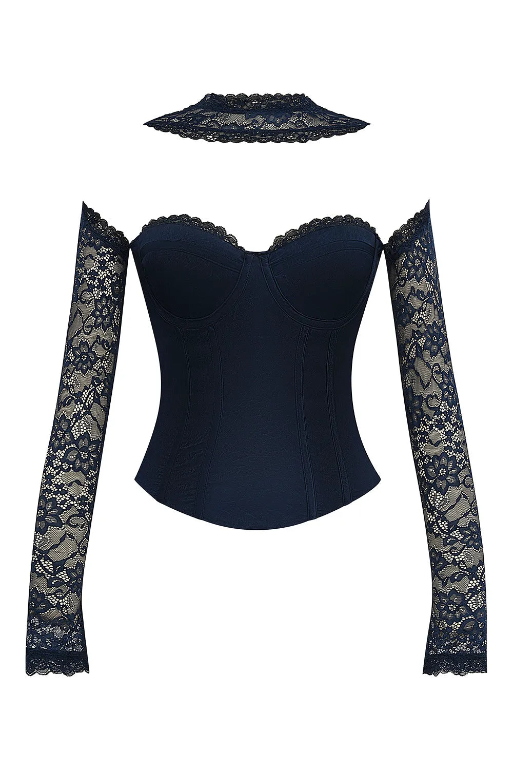 Mistress Rocks Navy Satin & Lace Corset - SALE