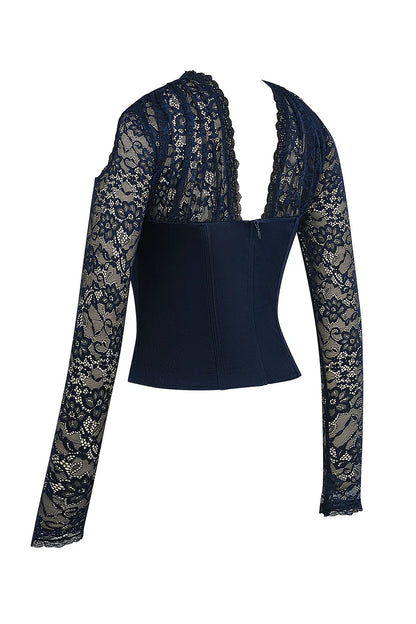 Mistress Rocks Navy Satin & Lace Corset - SALE