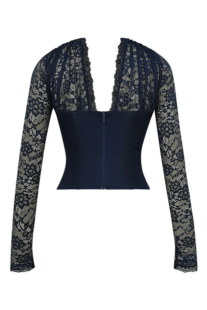Mistress Rocks Navy Satin & Lace Corset - SALE