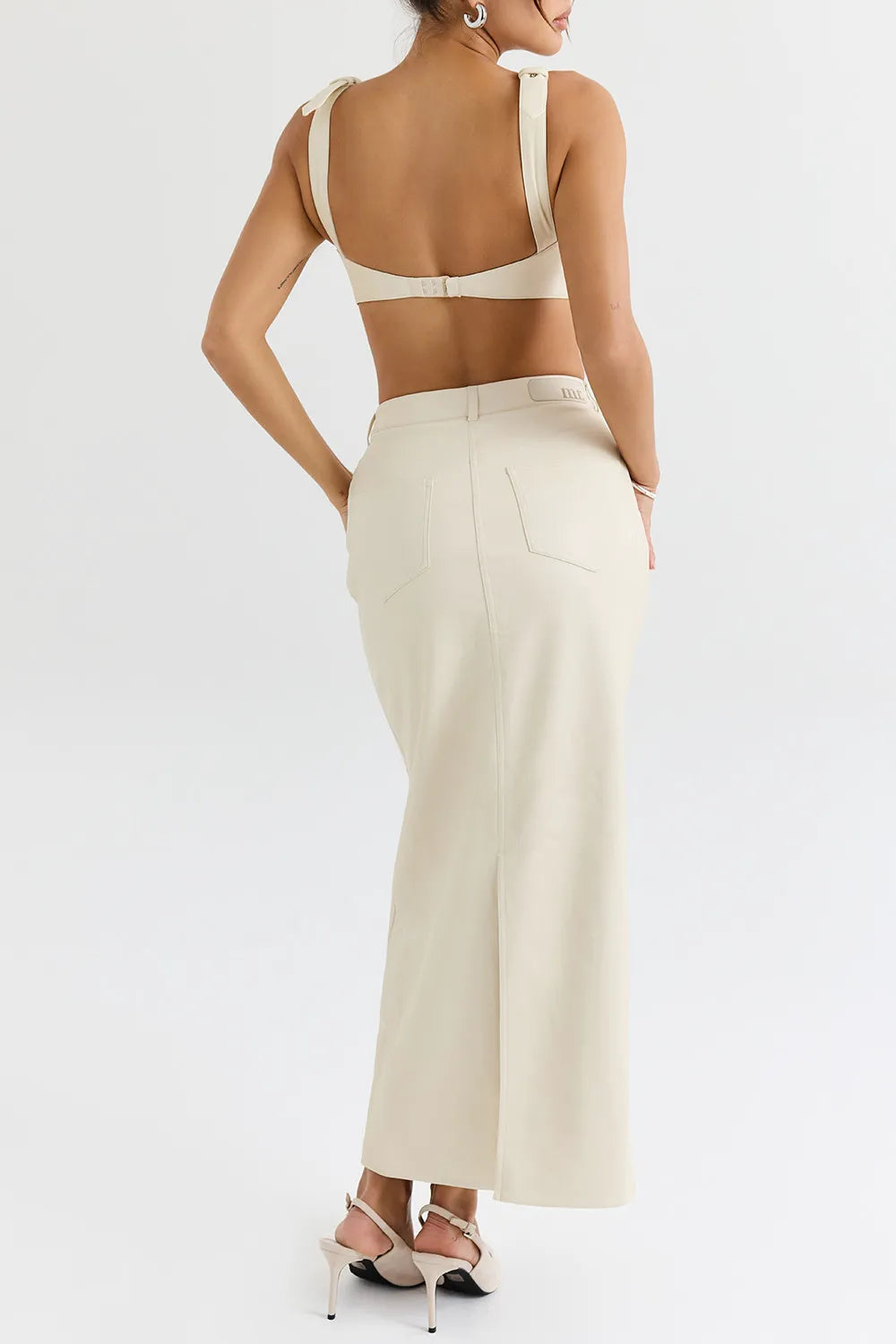 Mistress Rocks Cream Vegan Leather Midi Skirt - SALE