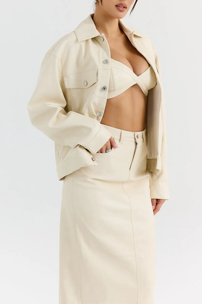 Mistress Rocks Cream Vegan Leather Jacket - SALE