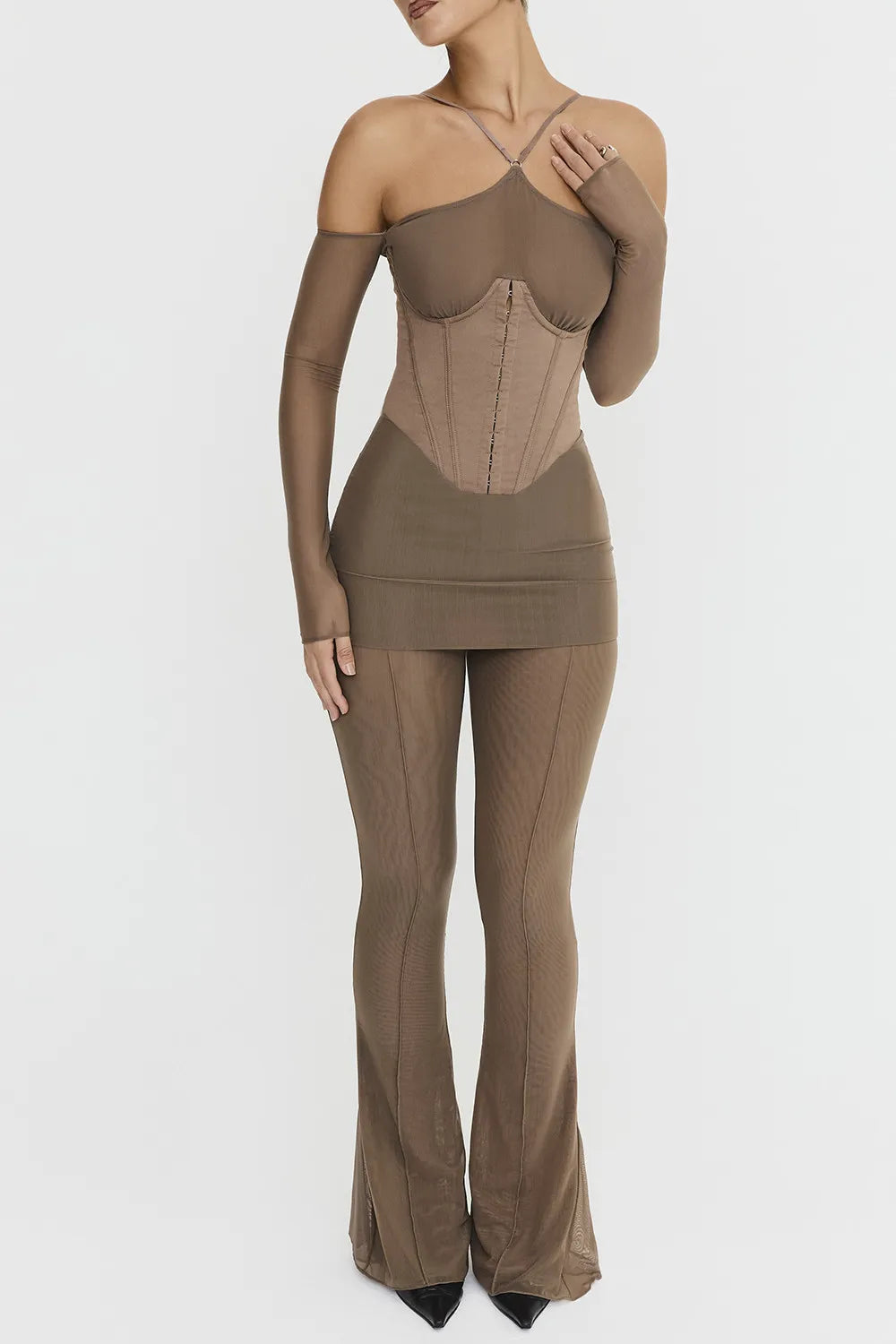 Mistress Rocks Dusty Brown Flared Trousers - SALE