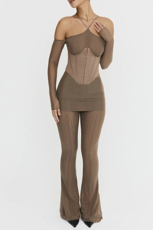 Mistress Rocks Dusty Brown Flared Trousers - SALE