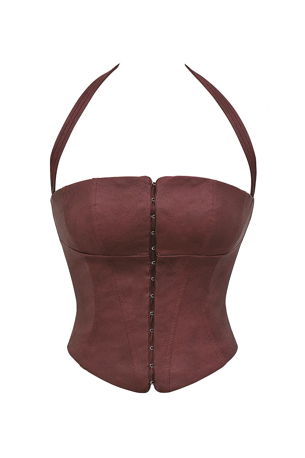Mistress Rocks Cherry Vegan Leather Halter Corset Top - SALE