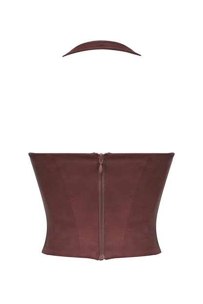 Mistress Rocks Cherry Vegan Leather Halter Corset Top - SALE