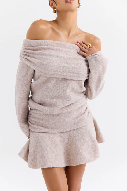 Mistress Rocks Biscuit Knit Off Shoulder Sweater - SALE