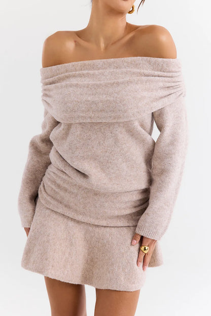 Mistress Rocks Biscuit Knit Off Shoulder Sweater - SALE