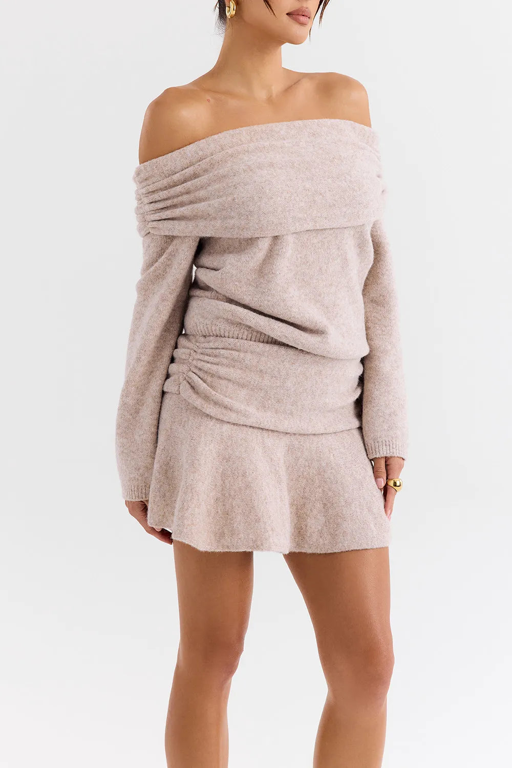 Mistress Rocks Biscuit Knit Off Shoulder Sweater - SALE