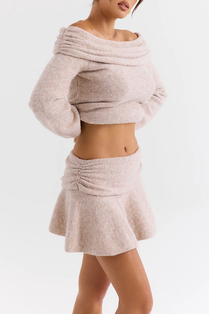 Mistress Rocks Biscuit Knit Fold Over Mini Skirt - SALE