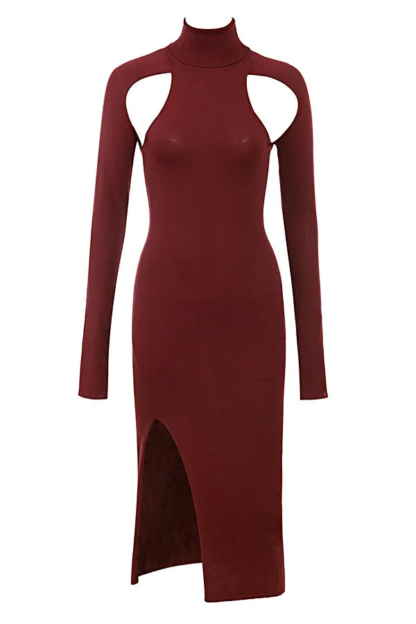 Mistress Rocks Dark Cherry Cutout Midi Dress - SALE