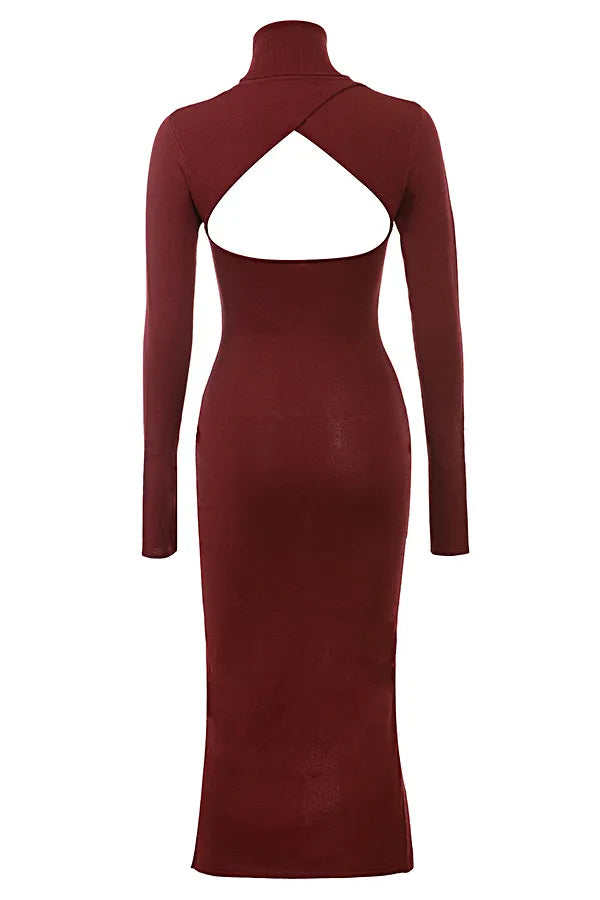 Mistress Rocks Dark Cherry Cutout Midi Dress - SALE