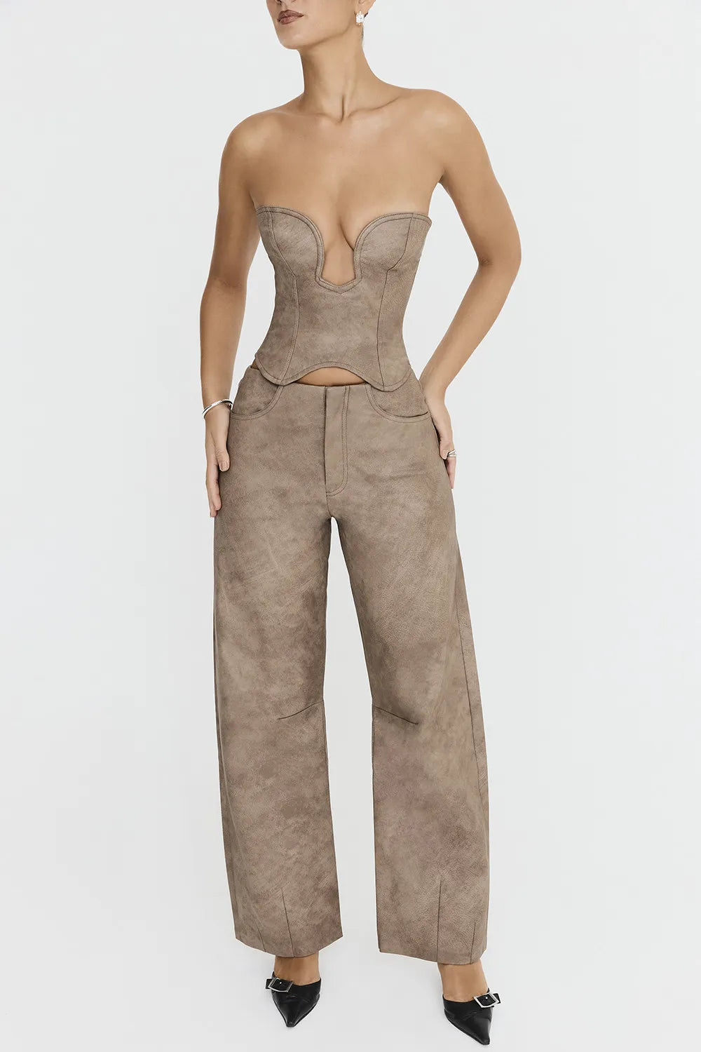 Mistress Rocks Mocha Vegan Leather Balloon Trousers - SALE