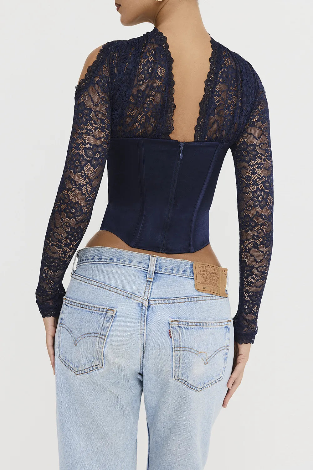 Mistress Rocks Navy Satin & Lace Corset - SALE