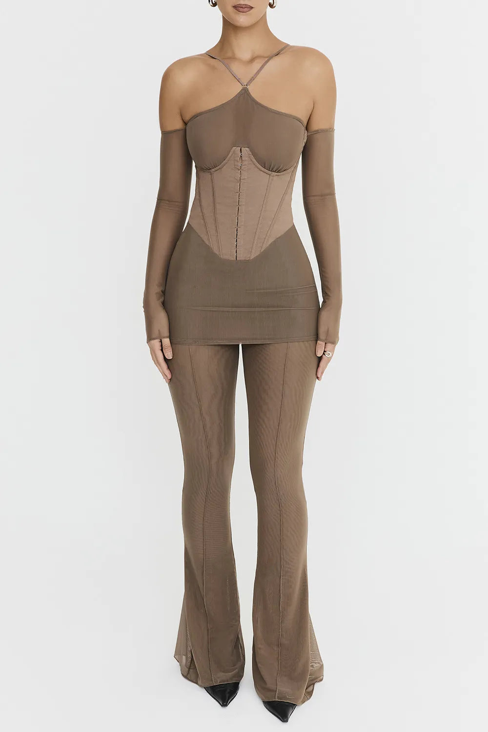 Mistress Rocks Dusty Brown Flared Trousers - SALE