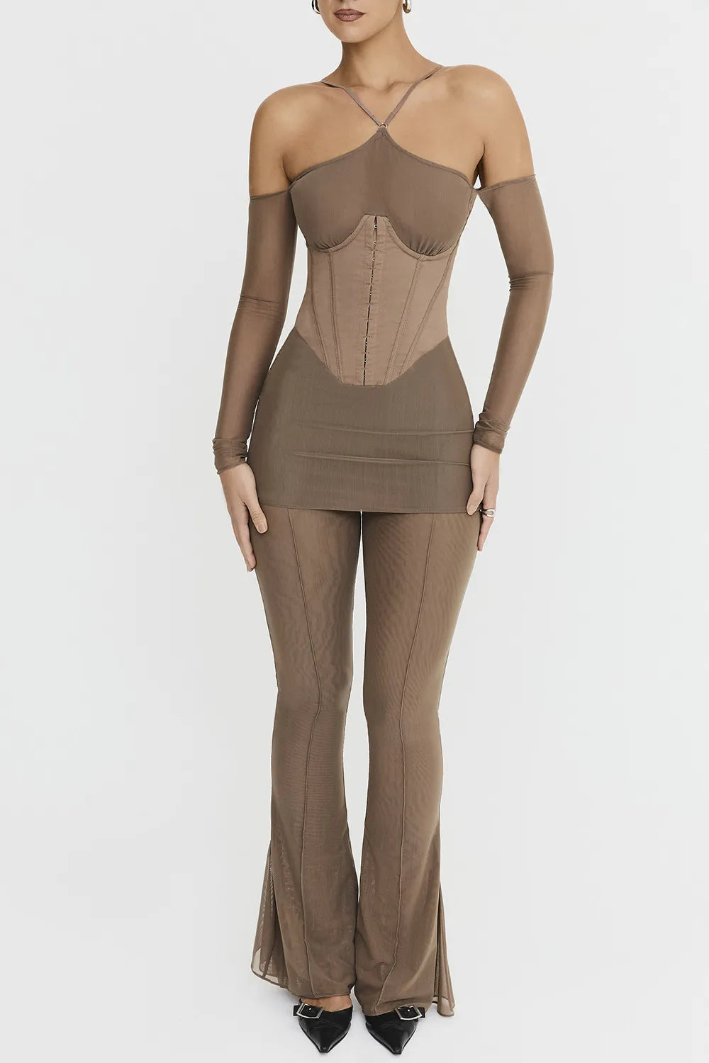 Mistress Rocks Dusty Brown Flared Trousers - SALE