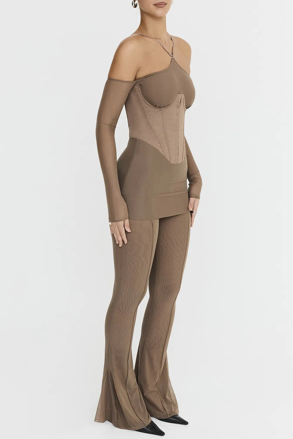 Mistress Rocks Dusty Brown Flared Trousers - SALE