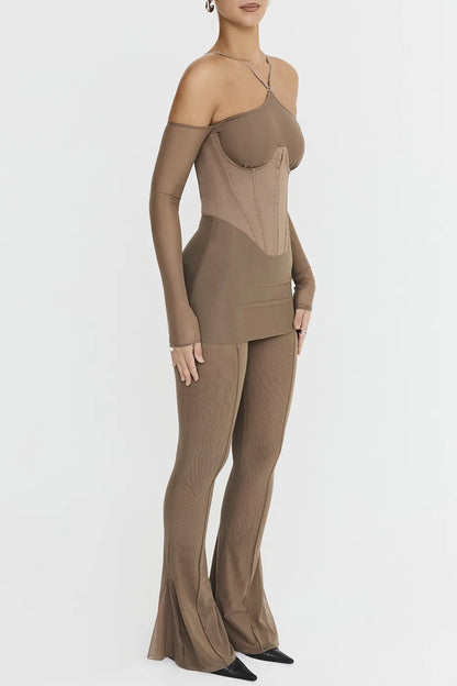 Mistress Rocks Dusty Brown Flared Trousers - SALE