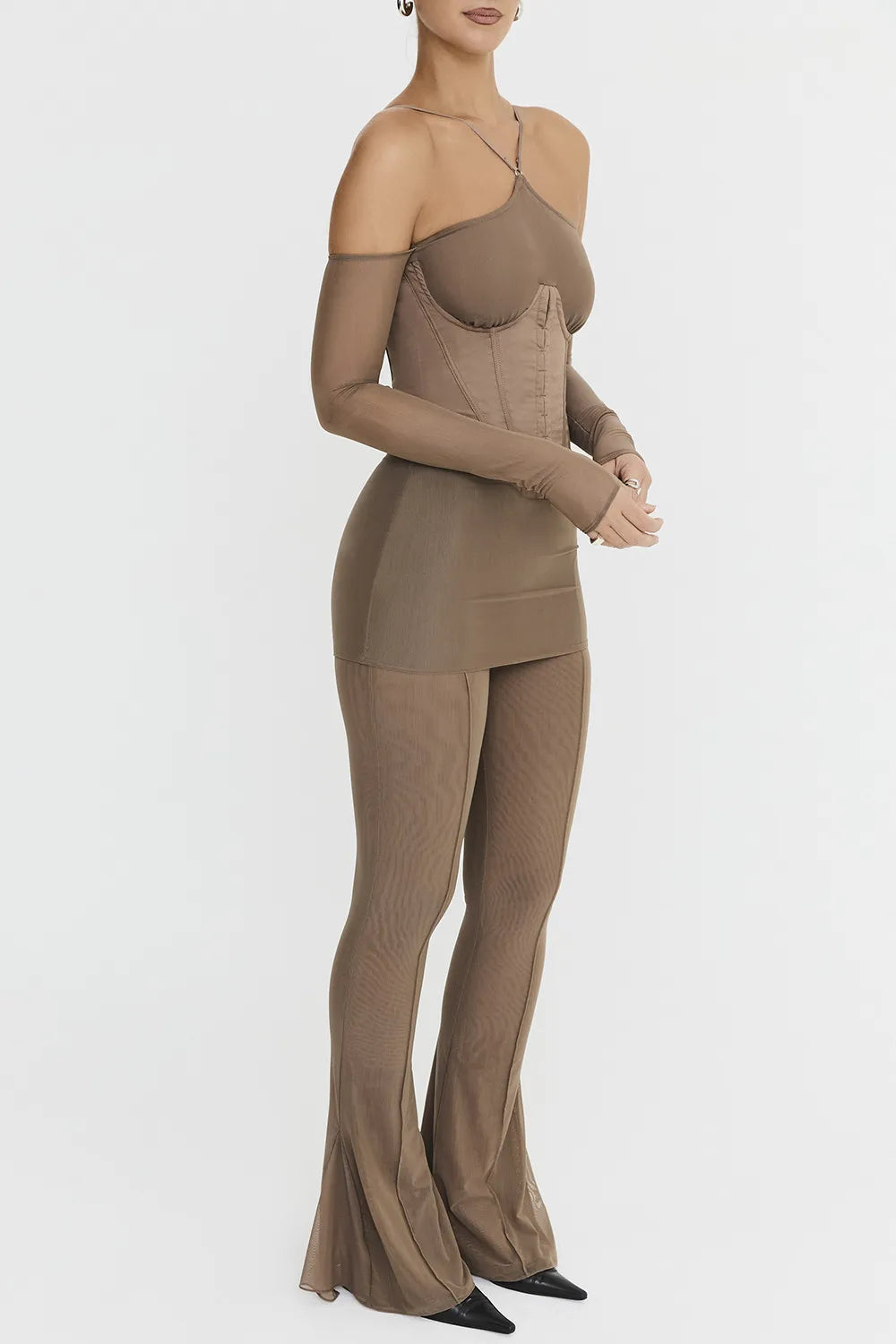 Mistress Rocks Dusty Brown Flared Trousers - SALE