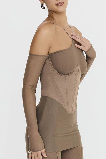 Mistress Rocks Dusty Brown Corset Mini Dress - SALE