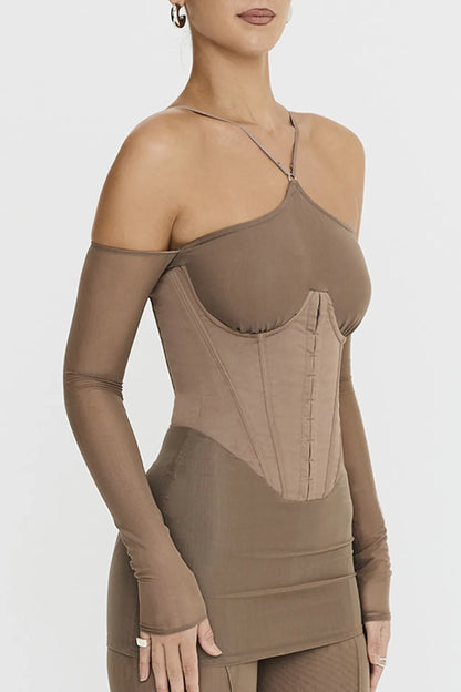 Mistress Rocks Dusty Brown Corset Mini Dress - SALE