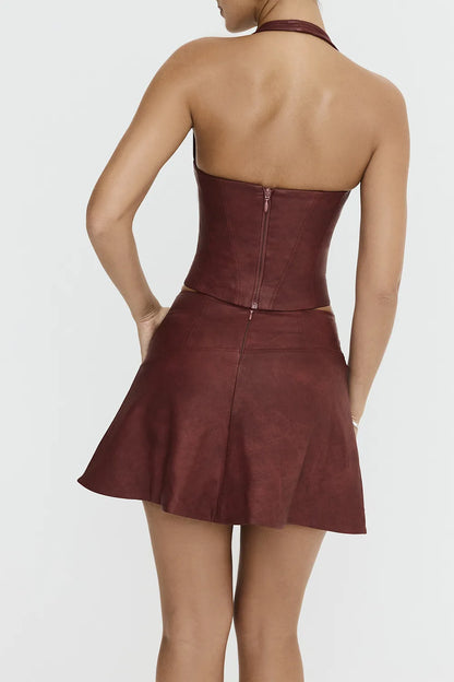 Mistress Rocks Cherry Vegan Leather Halter Corset Top - SALE