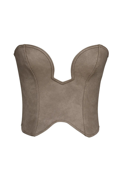 Mistress Rocks Mocha Vegan leather Strapless Corset - SALE
