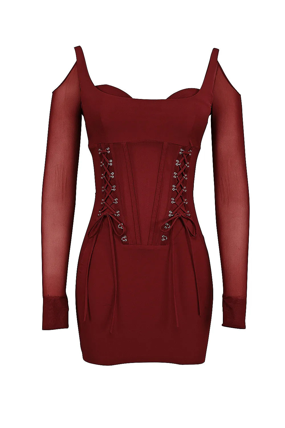 Mistress Rocks Dark Cherry Lace Up Corset Mini Dress - SALE