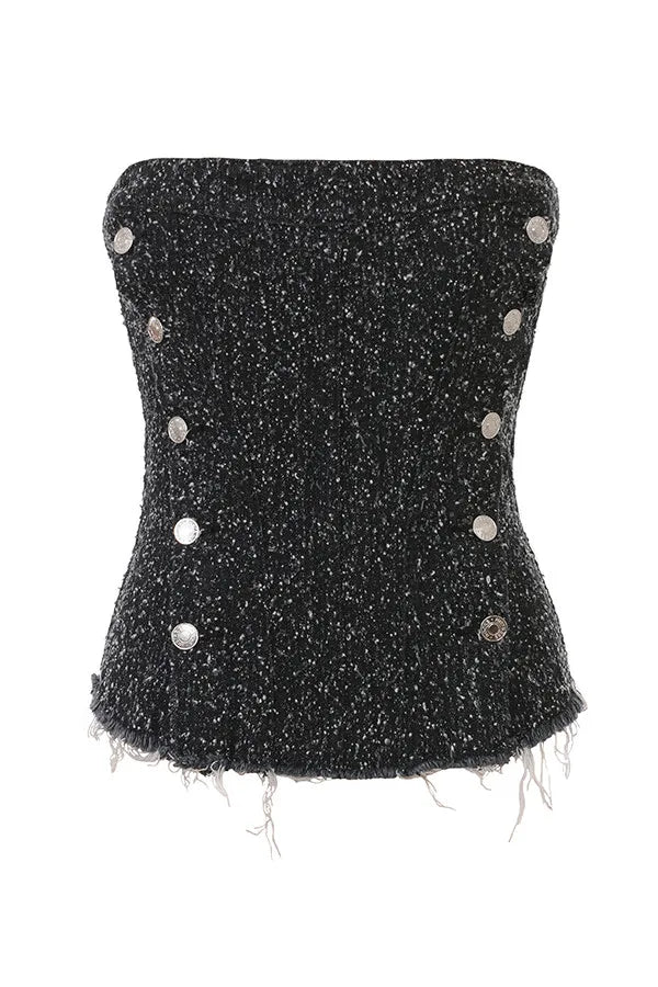 Mistress Rocks Distressed Black Denim Strapless Top - SALE