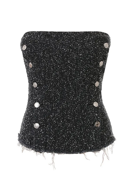 Mistress Rocks Distressed Black Denim Strapless Top - SALE